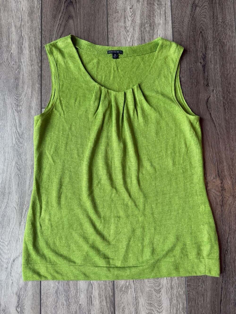 Lafayette 148 New York Pleated Tank Top Size M Green Linen